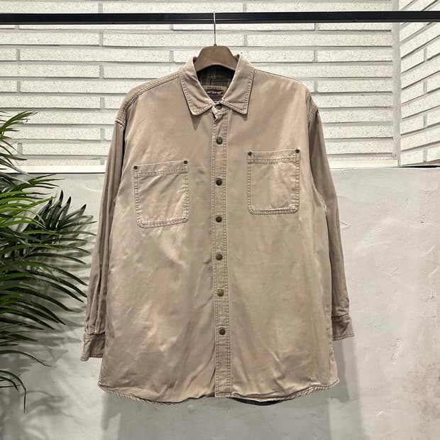 USA VINTAGE 워크셔츠 체크안감 투포켓 스냅버튼 디테일 베이지