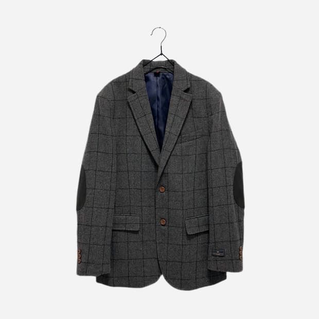 cremieux 모 혼방 엘보 패치 체크 블레이저 남자 정장 자켓
