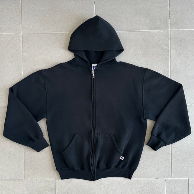 90s 빈티지 러셀 후드집업 블랙 M