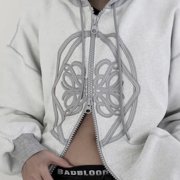 롬버스 래더패치 후드집업 그레이