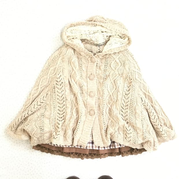 JPN/ 후드 니트 케이프 망토 러떼케이프 모리걸케이프 모리룩케이프