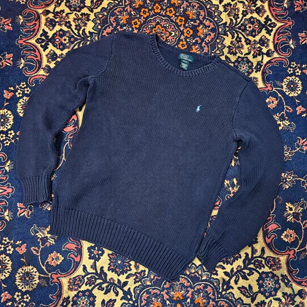 폴로랄프로렌 빈티지 코튼 인디고블루 스몰로고 니트