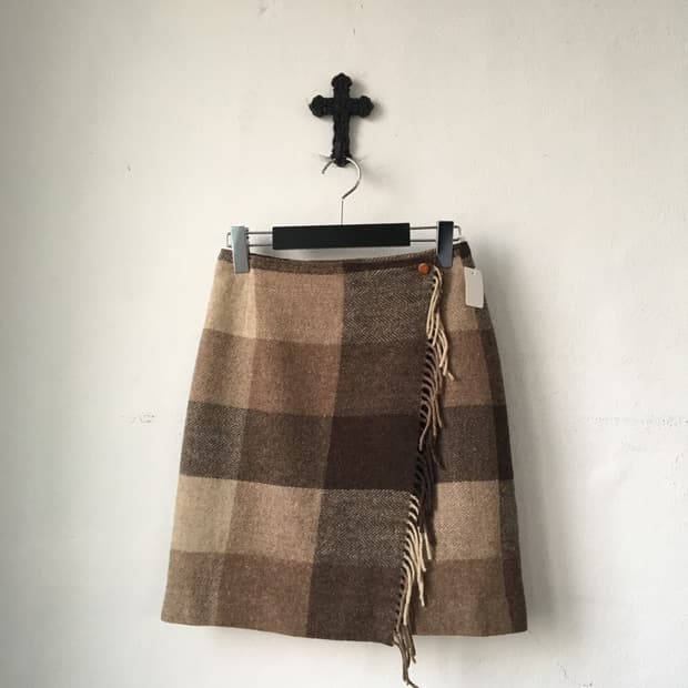 Fringe point check pattern wrap skirt