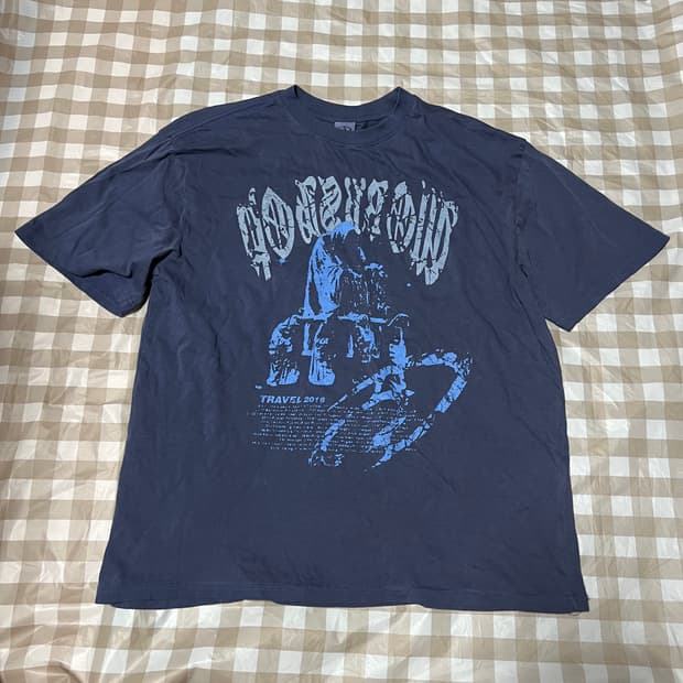 트레블 반팔 M 네이비 프린팅 티셔츠 빈티지