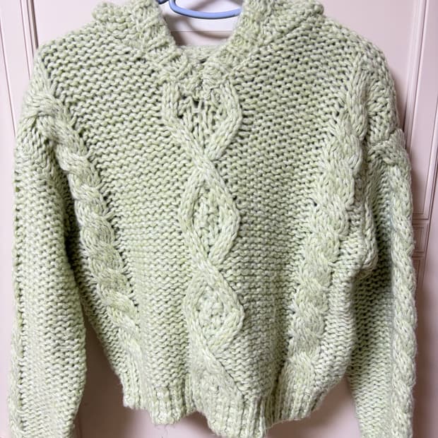 자라 zara 니트 후드 스웨터 후드 말차색