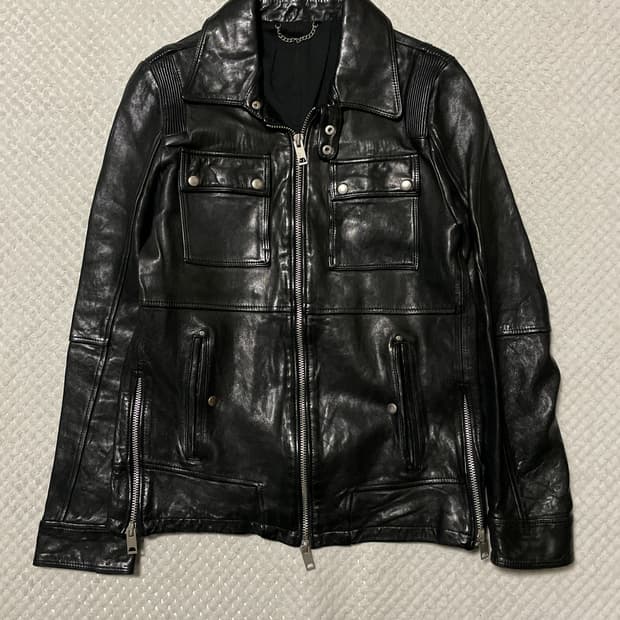 광희시장 웨스턴 무드 램스킨 양가죽 2WAY 바이커 포켓 레더 자켓