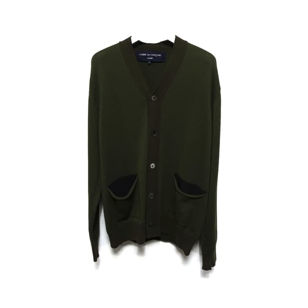 [L]COMMEDESGARCONS 꼼데가르송 옴므 카키 울니트 가디건