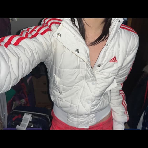 여성 아디다스 화이트 크롭 패딩 