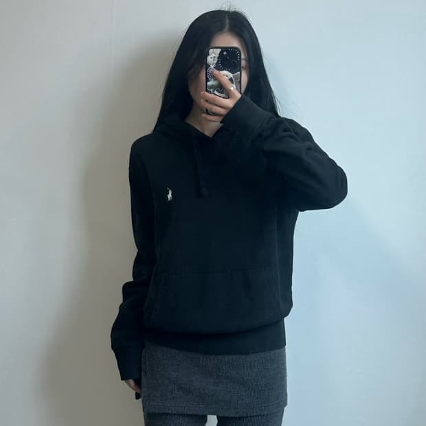 폴로 랄프로렌 신형 자수로고 블랙 후드티