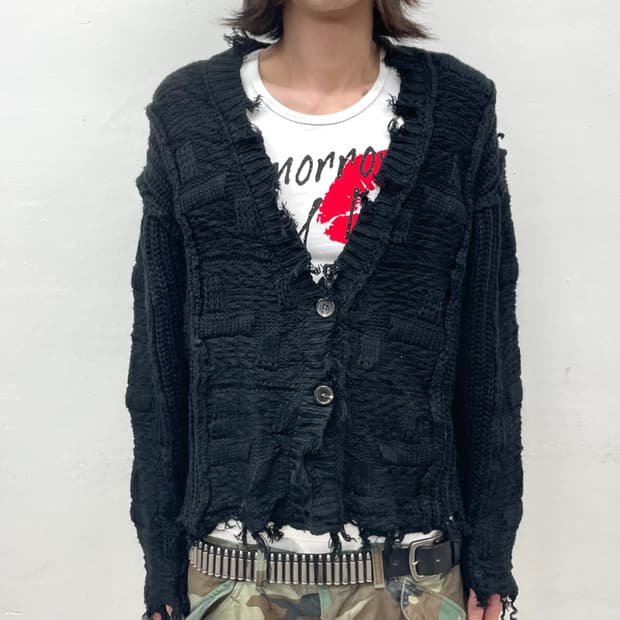 Damage Patchwork Black Cardigan 