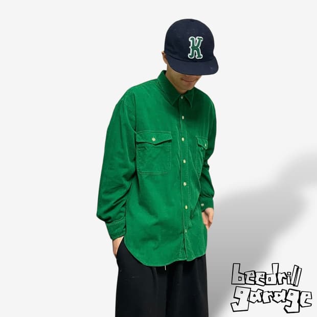 일본 빈티지 코듀로이 그린 셔츠
