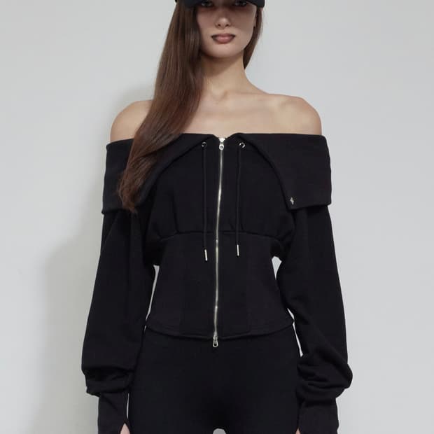보헤미안서울 코르셋 오프숄더 집업 블랙