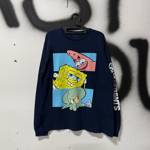 니켈로디언 네모바지 스펀지밥 카툰 빅 프린팅 롱슬리브 티셔츠