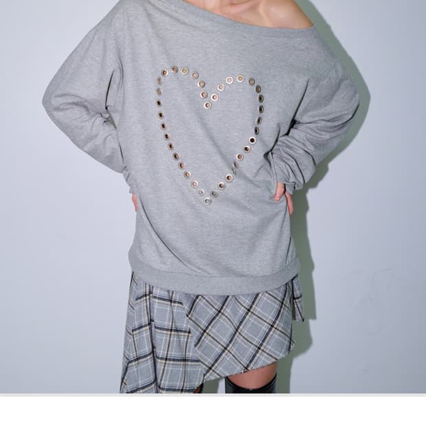 폴리수엠 아일릿 맨투맨LOVE EYELET SWEATSHIRT, GREY