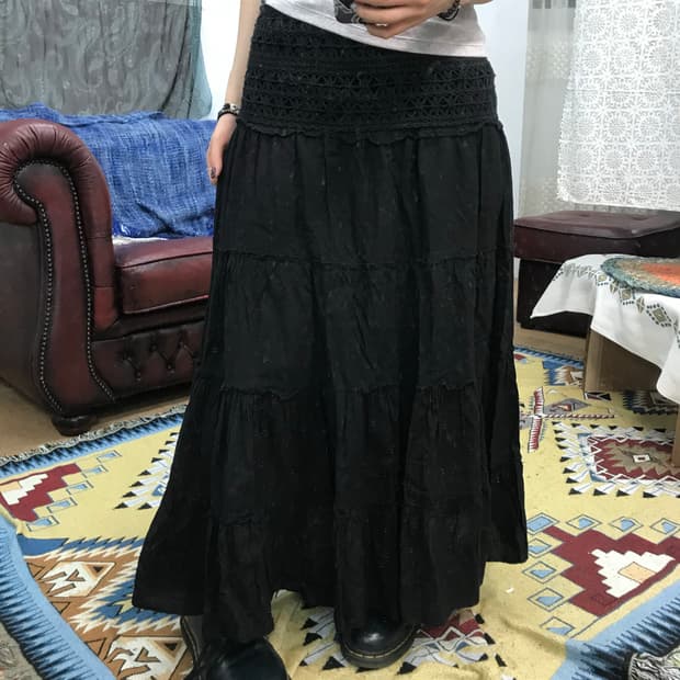 빈티지 여성 디테일 블랙 캉캉스커트 (Z1008)