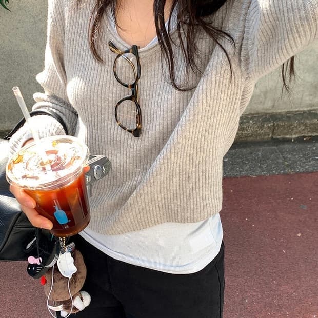 언더비 Favor 여리핏 골지 크롭 니트 얼티밋그레이