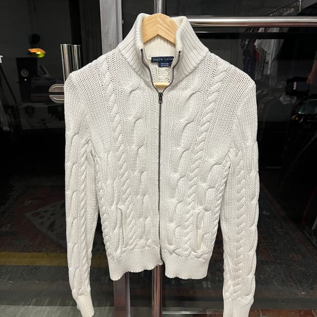 폴로 랄프로렌 아이보리 케이블 니트 집업 가디건 L