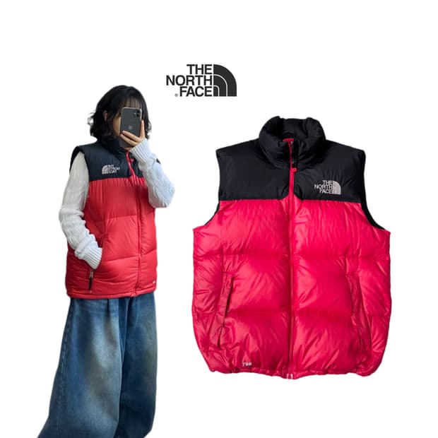 노스페이스 700 눕시 구스다운 조끼패딩 레드