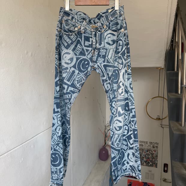 빈티지 데님 프린팅 팬츠