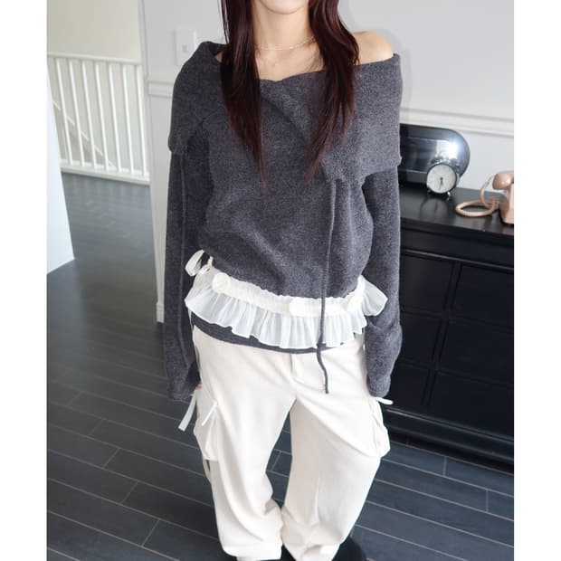 모드니치 오프숄더 니트 챠콜