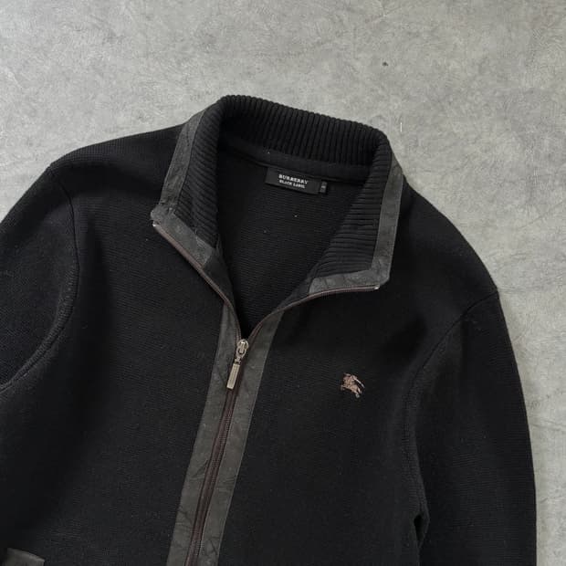 Burberry 버버리 블랙라벨 블랙 레더 트리밍 집업