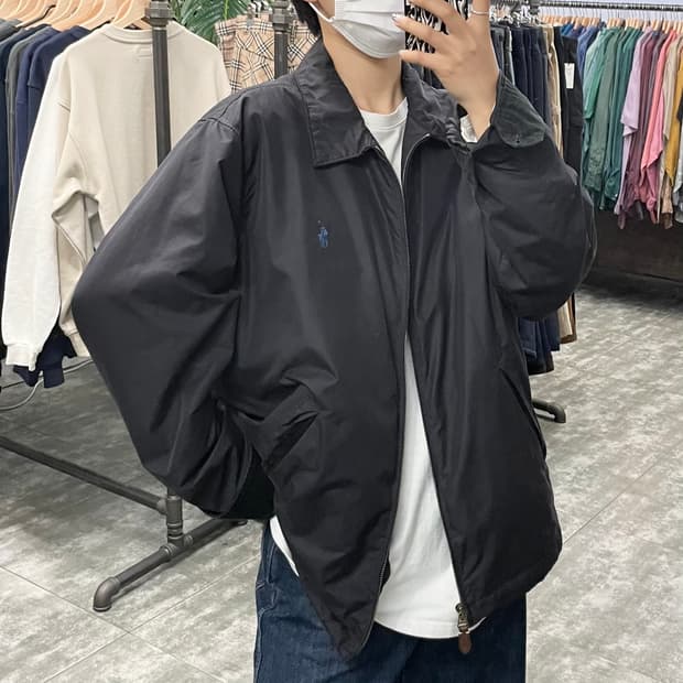 폴로 블랙 체크안감 폴리쉘 자켓