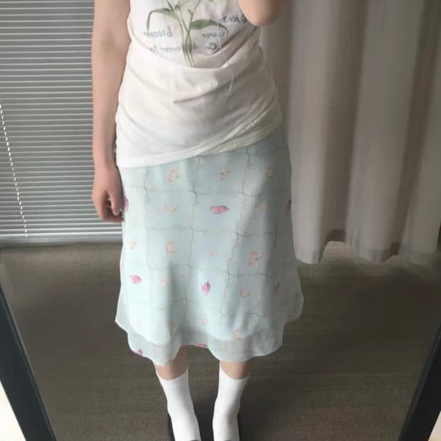 쉬폰 레이어드 미디 스커트 새상품