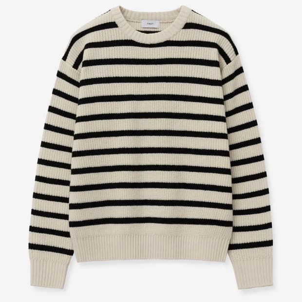 (새상품/105) TNGT 아이보리 오버핏 와플 스트라이프 니트