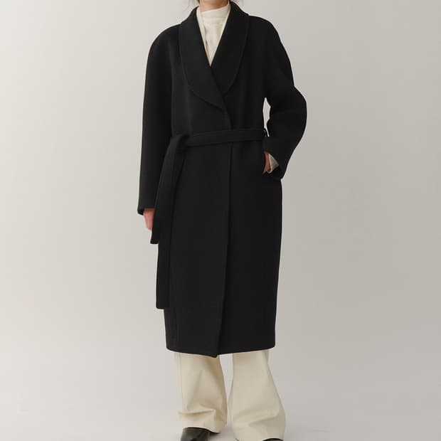 (킨더살몬) Vera Shawl Collar Coat Black
