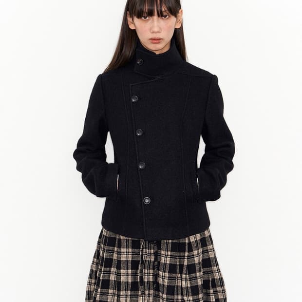 MF Stand Color Wool Short Coat 하이넥코트