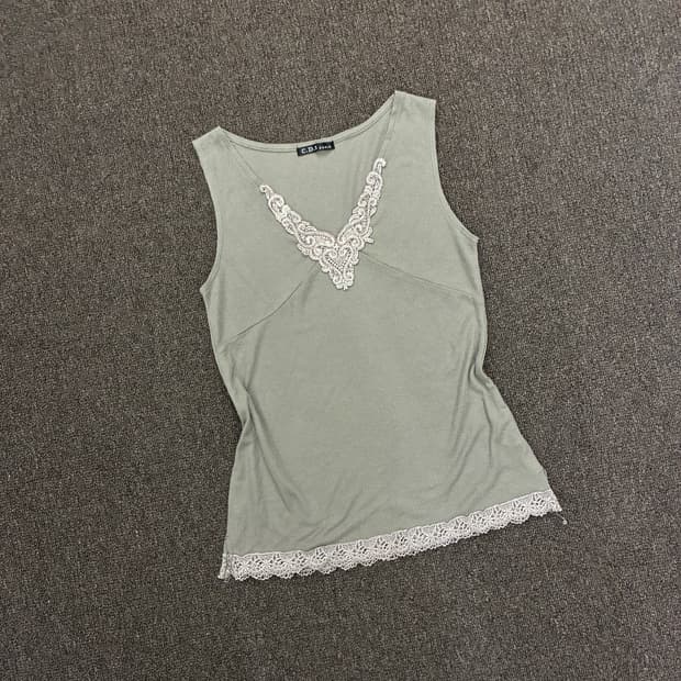 L)Japanese vintage 여성 꽃 레이스 슬리브리스