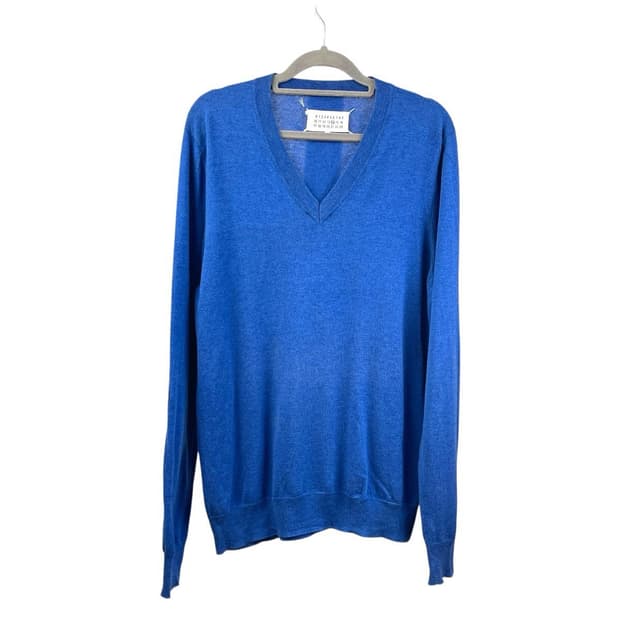 Maison Margiela  엘보우 레더 패치 브이넥 니트