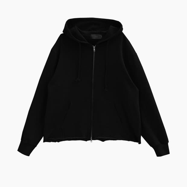 kiryu CUT OFF HOODIE ZIP UP_BLACK