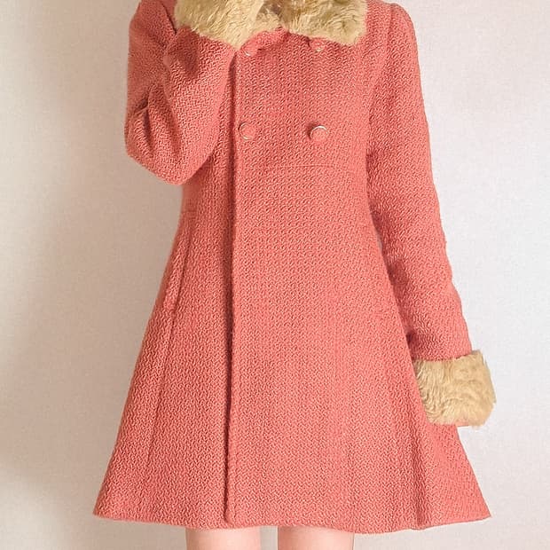 일본 빈티지/y2k 갸루/ 코랄 오렌지 퍼코트