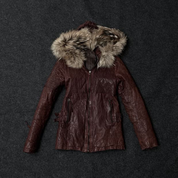 Vintage V-kei 00's punk fur hood leather