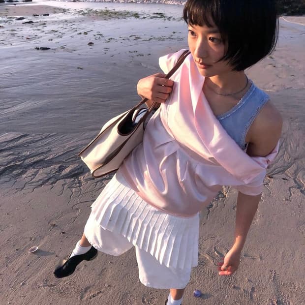 하우스므세 JACQUARD WRAP PLEATS SKIRT 화이트