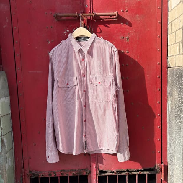 스톤아일랜드 데님스 레드 스트라이프 셔츠