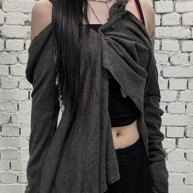 Asymmetric Draped Scarf Layered Knit Top
