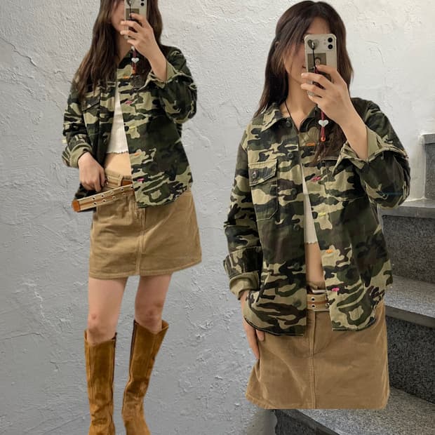 BEAMS 카모 셔츠 자켓