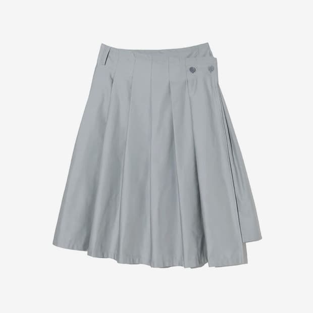 Button Pleats Wrap Skirt Light Gray