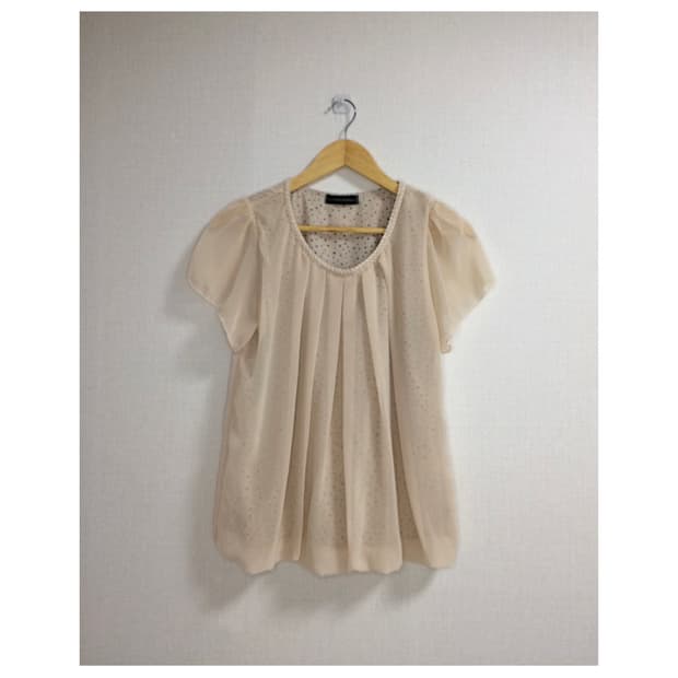 빈티지 도트 땡땡이 안감 베이지 벌룬 블라우스