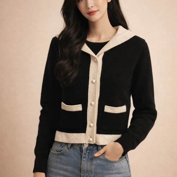 엔오르(EN OR) 배색 세일러 칼라 울 캐시미어 가디건