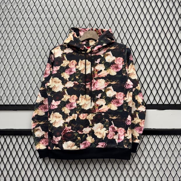13F/W 슈프림 후디 스웻셔츠 플로럴 패턴 디테일 후드티 블랙