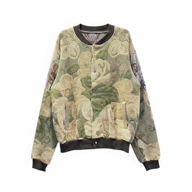 USA VINTAGE 러그 블랭킷 리메이크 자켓 플라워 패턴 디테일 노랑