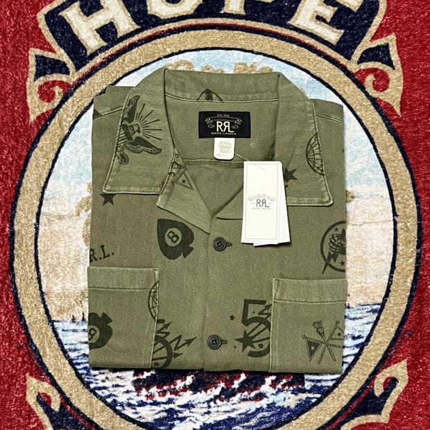 더블알엘 (RRL) 니트 헤링본 트윌 캠프셔츠 반팔셔츠