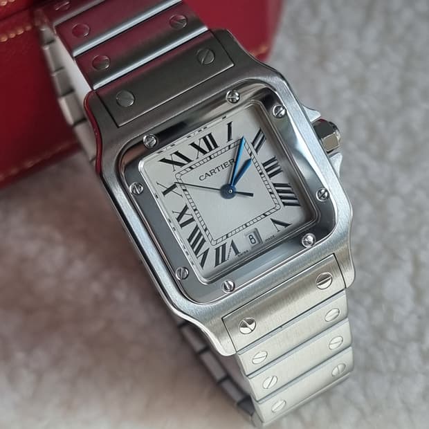 까르띠에 산토스 갈베 스틸 L 블랙로만 쿼츠 남성 시계 04년