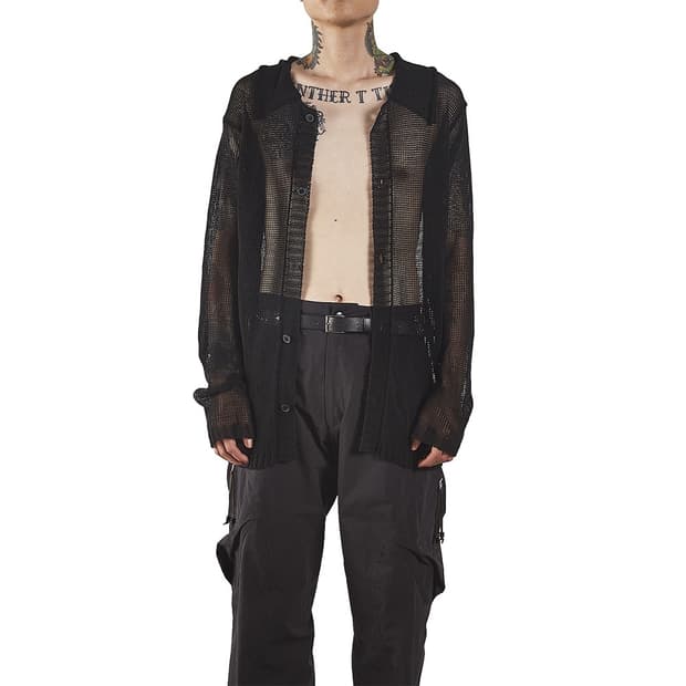 [NVRFRGT] SHEER OPEN KNIT CARDIGAN BLACK