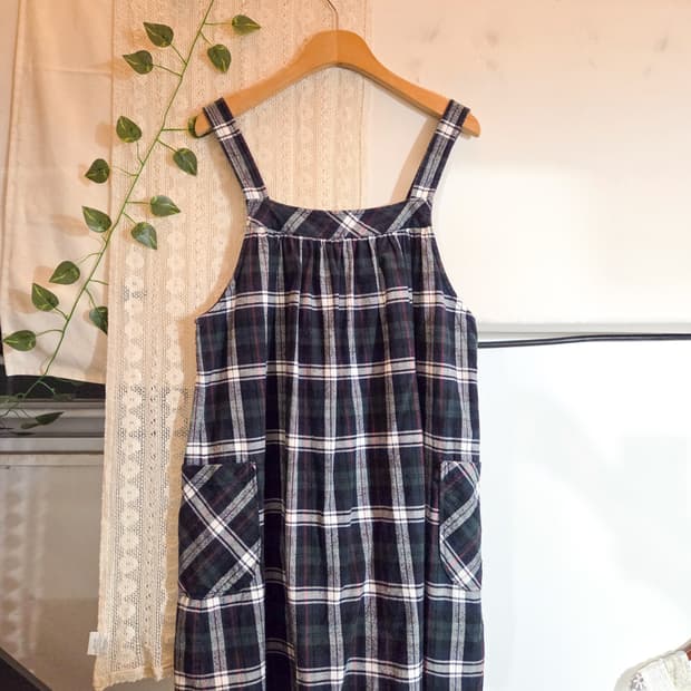 너드 체크 사이드포켓 오버롤 원피스