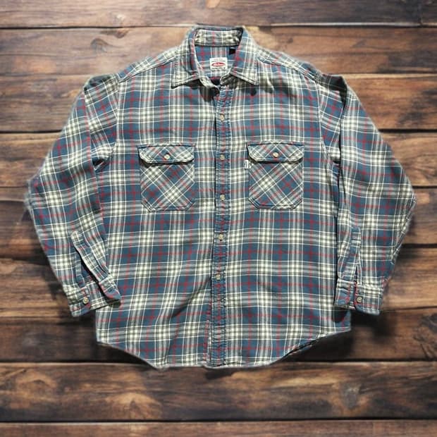 90s Levis 화이트탭 플란넬 체크 셔츠