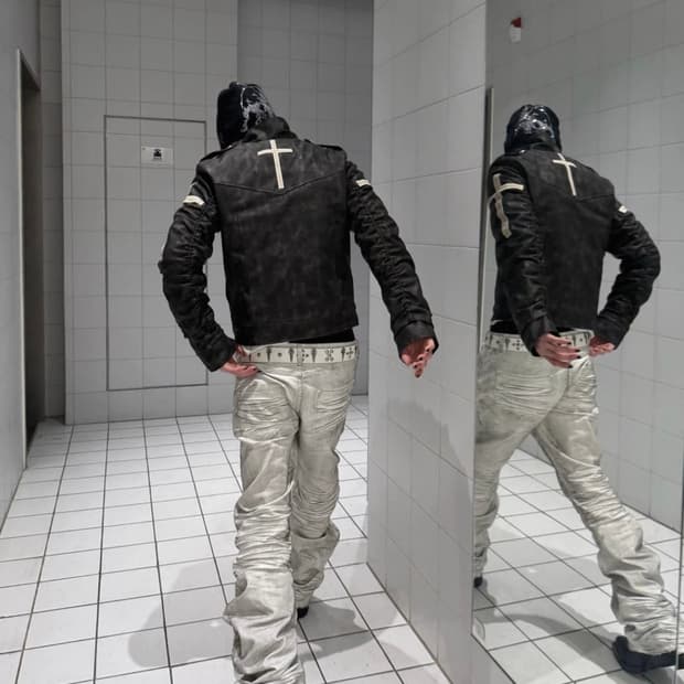 워싱 디스트로이드 스택 데님 팬츠